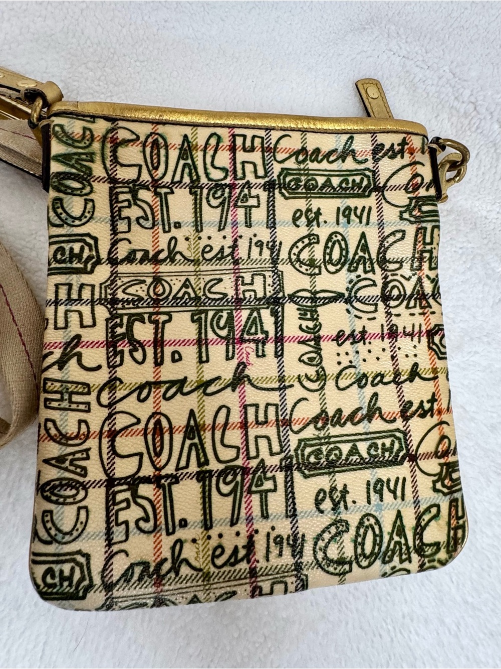 Coach Scribble Plaid Crossbody Bag Gold Trim Y2K Style 10993 - Picture 12 of 16